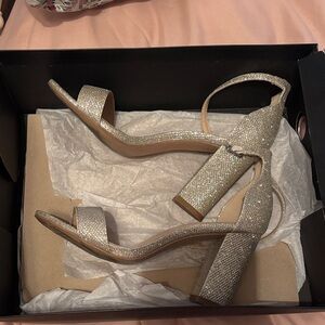 Michaels Glittering Silver Block Heel Sandals